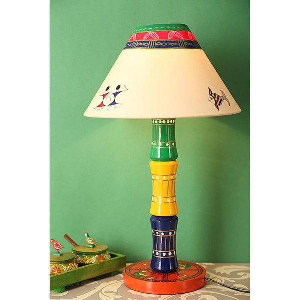 Glossy Wooden Hand Painted Table Lamp