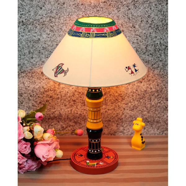 Glossy Wooden Hand Painted Table Lamp