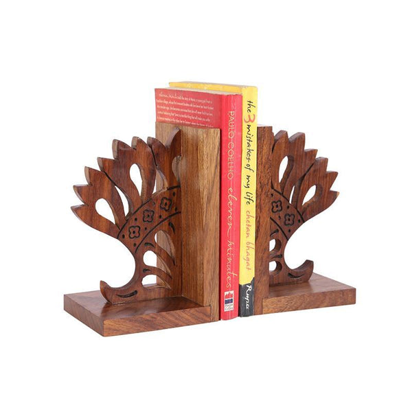 Engraved Crown Book Organizer in Sheesham Wood Created by Traditional Artisans - Set of 2