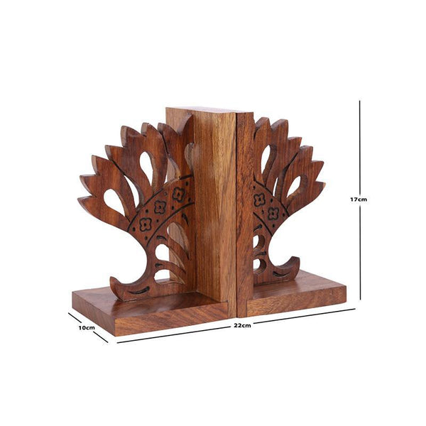 Engraved Crown Book Organizer in Sheesham Wood Created by Traditional Artisans - Set of 2