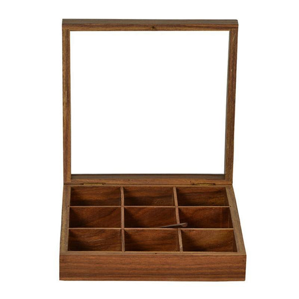 Hand-Carved Sheesham Wood Spice Box - Square created by Traditional Artisans