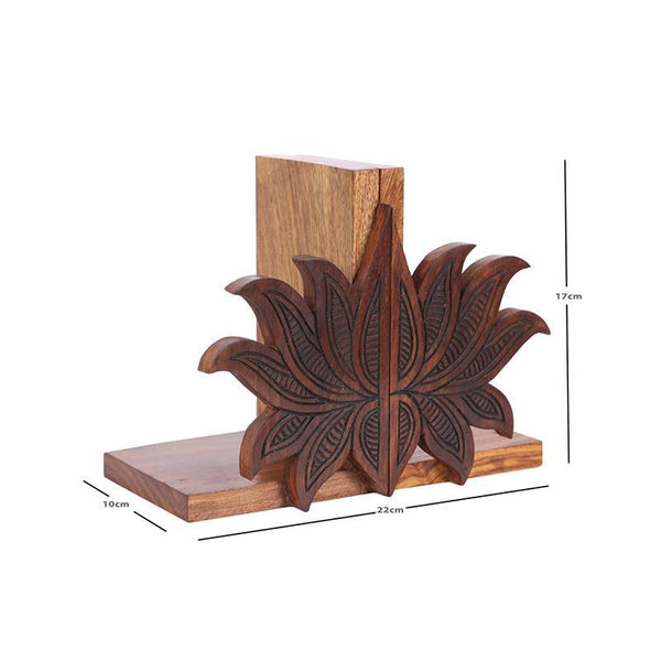 Engraved Lotus Design Book Organizer in Sheesham Wood Created by Traditional Artisans - Set of 2