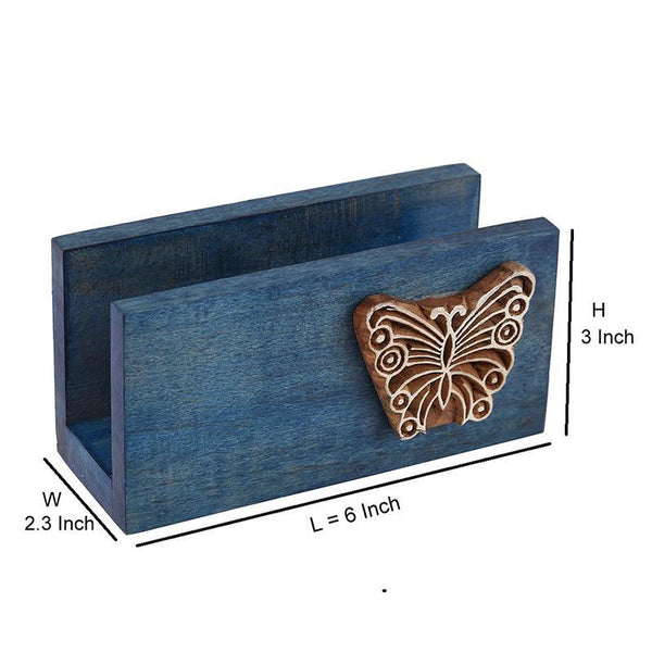 Hand-Carved Wooden Napkin Holder (Blue) created by Traditional Artisans