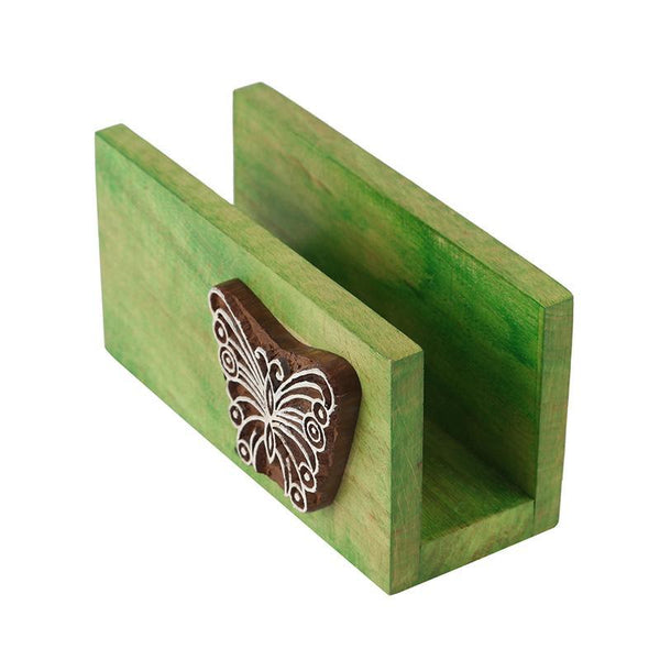 Hand-Carved Wooden Napkin Holder (Green) created by Traditional Artisans