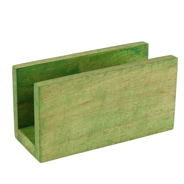 Hand-Carved Wooden Napkin Holder (Green) created by Traditional Artisans