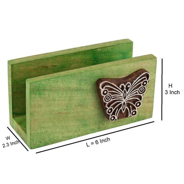Hand-Carved Wooden Napkin Holder (Green) created by Traditional Artisans