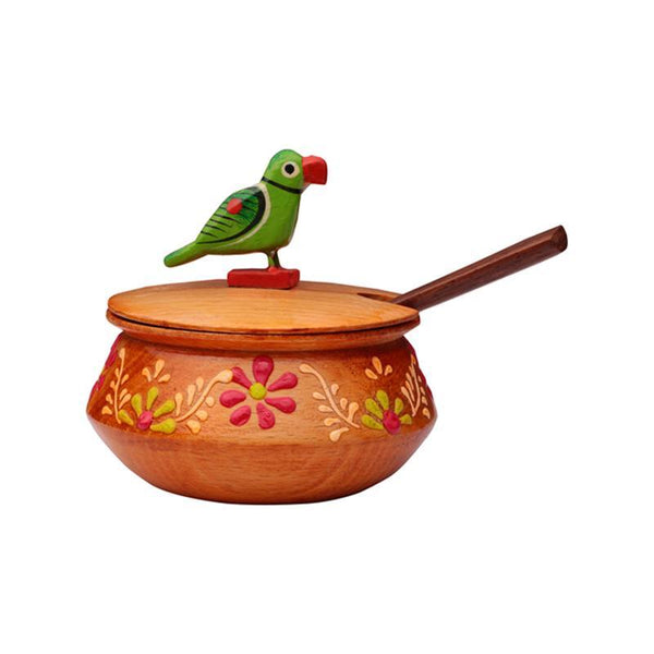 Hand-Carved Wooden Tray and Jar Set (Orange) created by Traditional Artisans