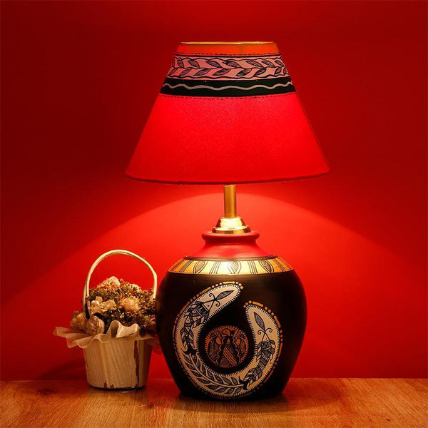 'Madhubani Shimmers' Hand-Painted Round Terracotta Table Lamp