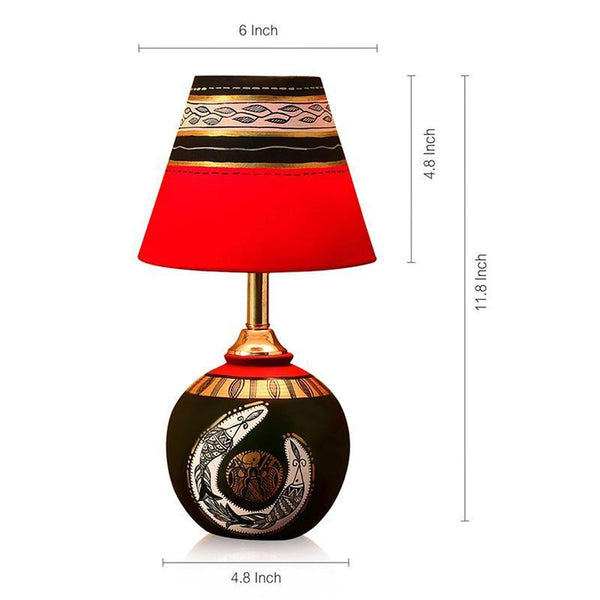 'Madhubani Shimmers' Hand-Painted Round Terracotta Table Lamp