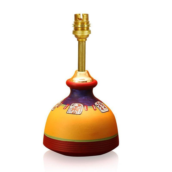 'Warli In Light' Hand-Painted Flat Matki-Shaped Terracotta Table Lamp Crafted by Traditional Artisans