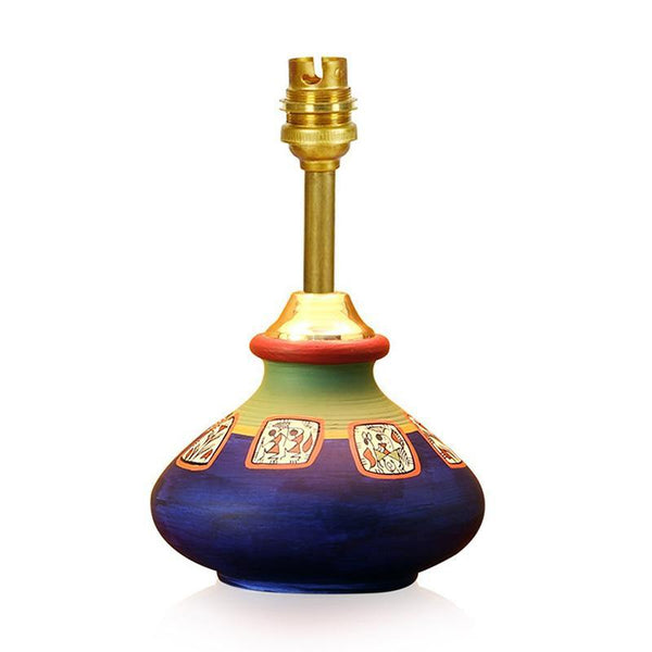 'Warli In Light' Hand-Painted Pot-Shaped Round Terracotta Table Lamp Crafted by Traditional Artisans