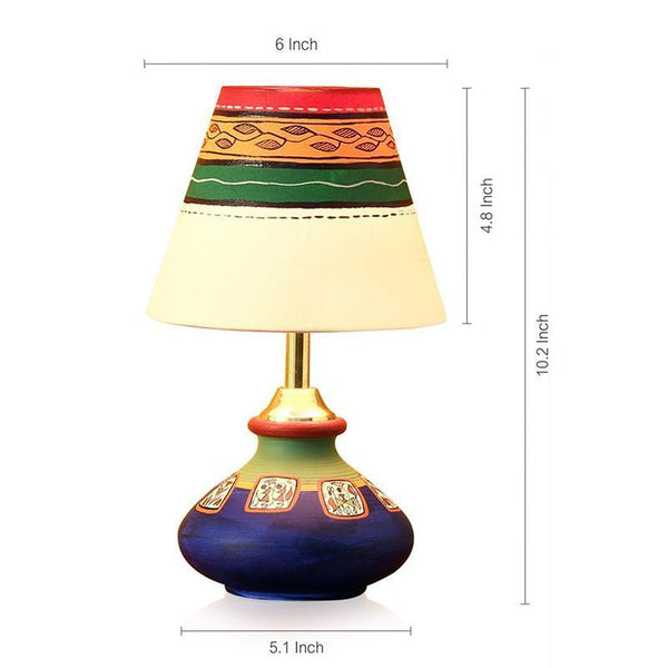'Warli In Light' Hand-Painted Pot-Shaped Round Terracotta Table Lamp Crafted by Traditional Artisans
