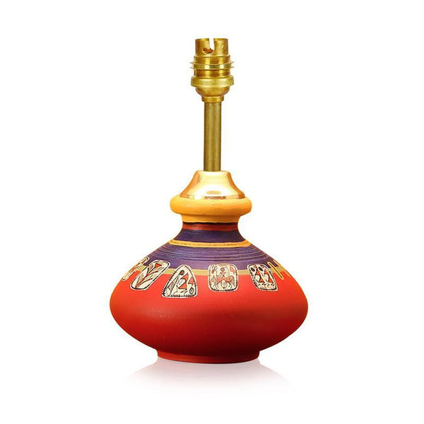 Warli Hand-Painted Pot-Shaped Terracotta Table Lamp Created by Traditional Artisans