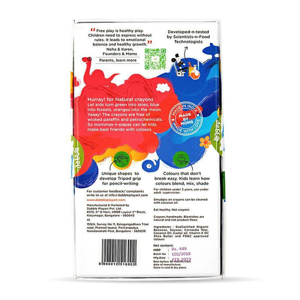 Child-Safe Crayons Made of Beeswax and Natural Dyes - Box of 8