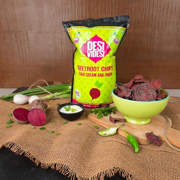 Solar-Dried Beetroot Chips - Cream and Onion Flavour (Pack of 2)