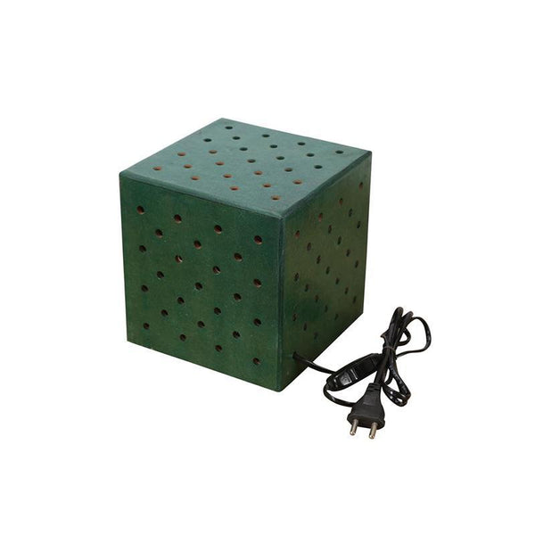 Wooden Dice-Shaped Table Lamp Created by Traditional Artisans - Green