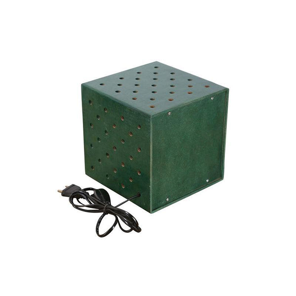 Wooden Dice-Shaped Table Lamp Created by Traditional Artisans - Green
