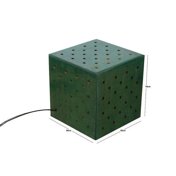 Wooden Dice-Shaped Table Lamp Created by Traditional Artisans - Green