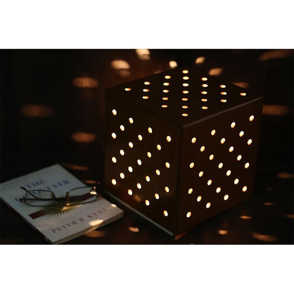 Wooden Dice - Shaped Lamp Created by Traditional Artisans - Orange