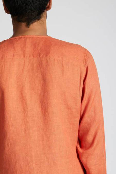 Men's Natural Hemp V- Neck Kurta - Orange