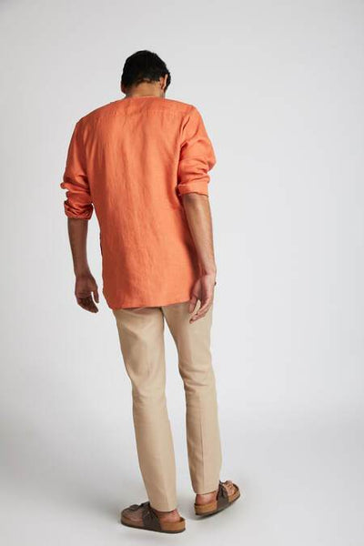 Men's Natural Hemp V- Neck Kurta - Orange