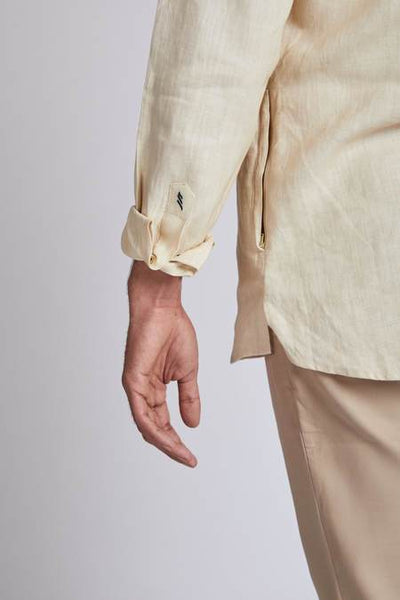 Men's Natural Hemp V- Neck Kurta - Light Beige