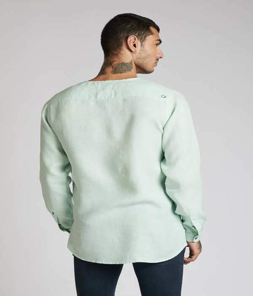 Men's Natural Hemp V- Neck Kurta - Mint Green