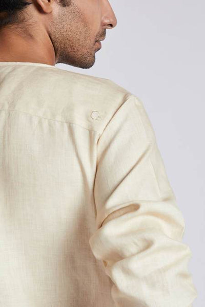 Men's Natural Hemp V- Neck Kurta - Light Beige