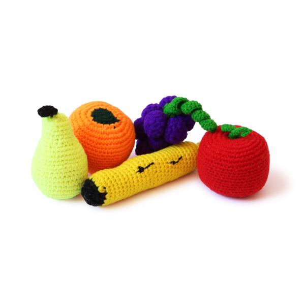 Crocheted Soft Colorful Fabric Bag-o-Fruits (Set of 5) - 100% Safe, Natural & Eco-friendly