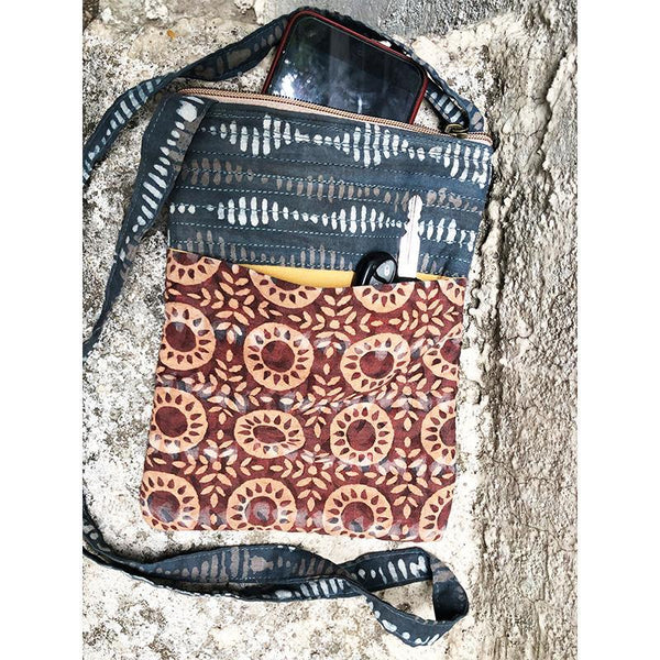 Block Printed Crossbody Sling Bag - Indigo and Red Handcrafted by Underprivileged Women Artisans from Bhopal