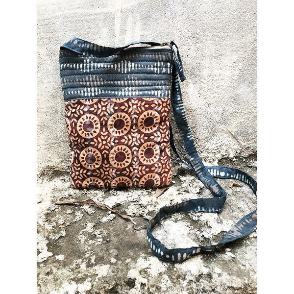 Block Printed Crossbody Sling Bag - Indigo and Red Handcrafted by Underprivileged Women Artisans from Bhopal