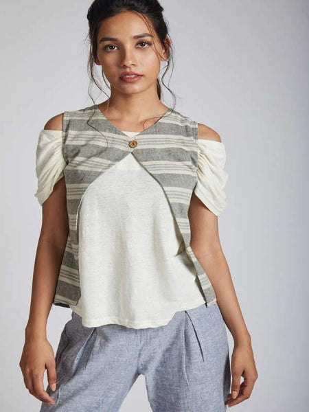 Women's Natural Hemp Crossroad Over Jacket - Grey Stripes