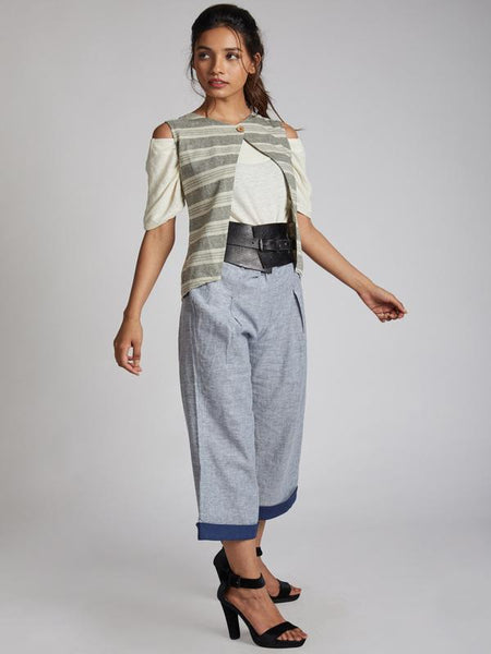 Women's Natural Hemp Crossroad Over Jacket - Grey Stripes