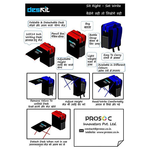 DESKITBackpack Convertible into Study Table - Created by Marginalised Women Artisans (14 Litres) - Blue