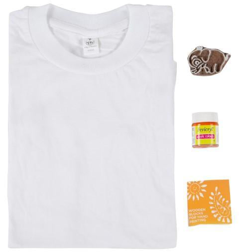 Block Print Your T-shirt Kit - Orange Elephant