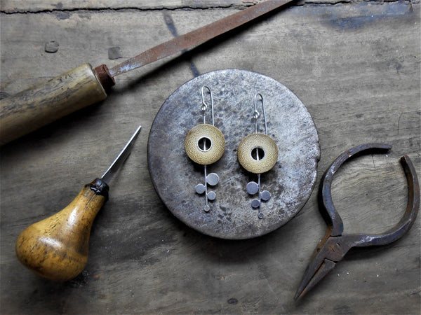 Rhea Handcrafted Silver Earrings (RS-1) in Bamboo and Silver