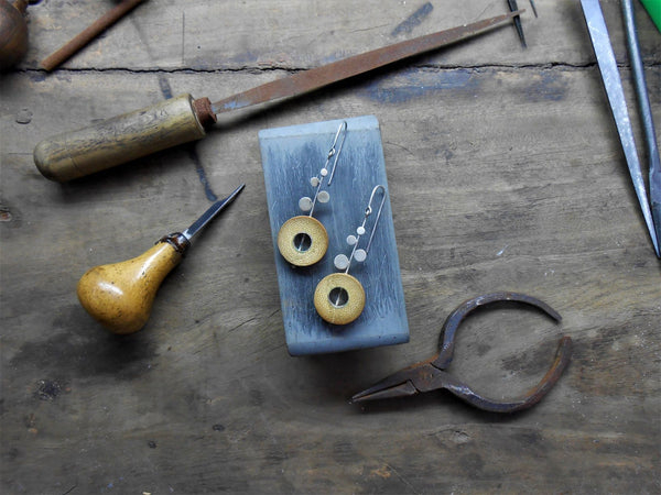 Rhea Handcrafted Silver Earrings (RS-2) in Bamboo and Silver
