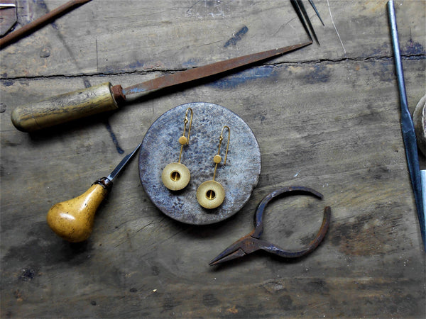 Rhea Handcrafted Gold Earrings (RG-3) in Bamboo and Gold-plated Brass