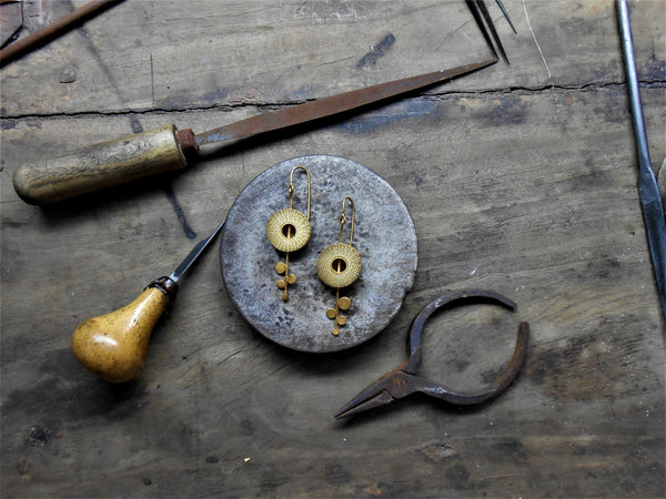 Rhea Handcrafted Gold Earrings (RG-1) in Bamboo and Gold-plated Brass