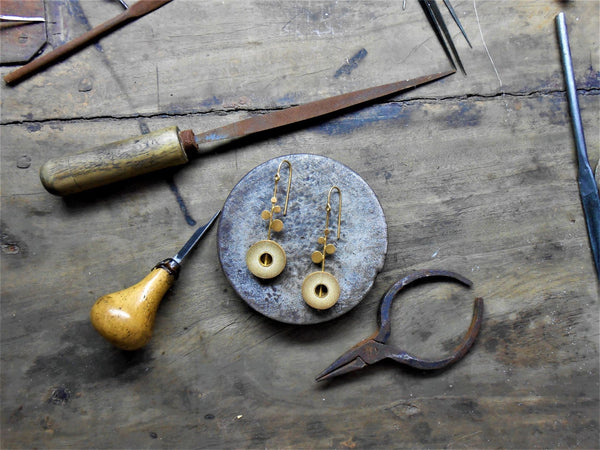 Rhea Handcrafted Gold Earrings (RG-2) in Bamboo and Gold-plated Brass