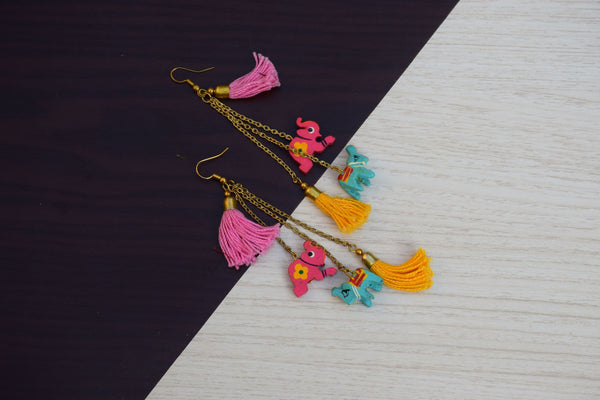 Hathi Tassel Earrings Hand Painted by Women Artisans