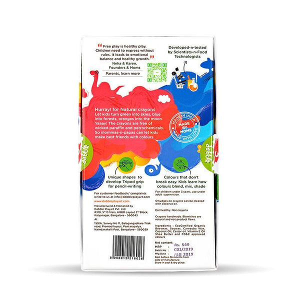 Child-Safe Crayons Made of Beeswax and Natural Dyes - Box of 3
