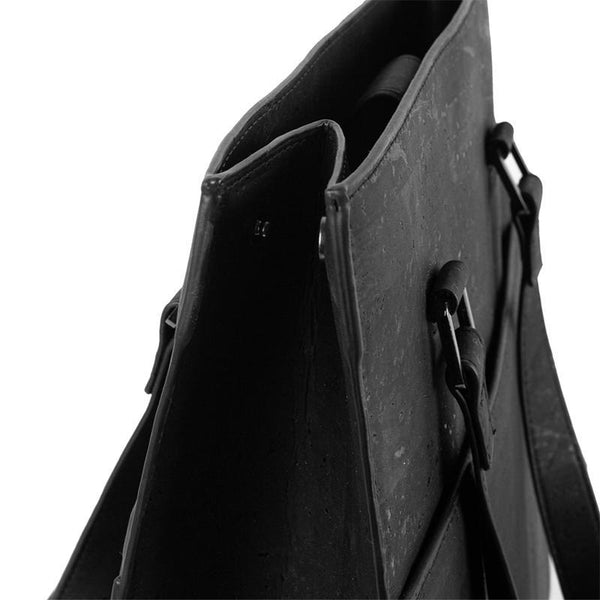 Cork Fabric Dawn Midi Tote Bag - Black