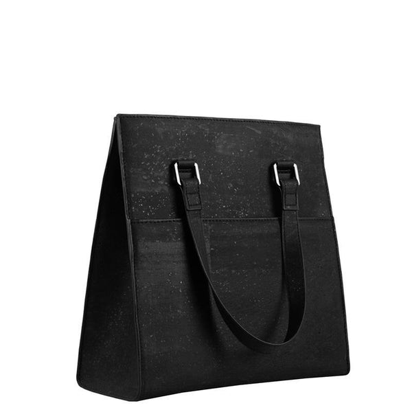 Cork Fabric Dawn Midi Tote Bag - Black