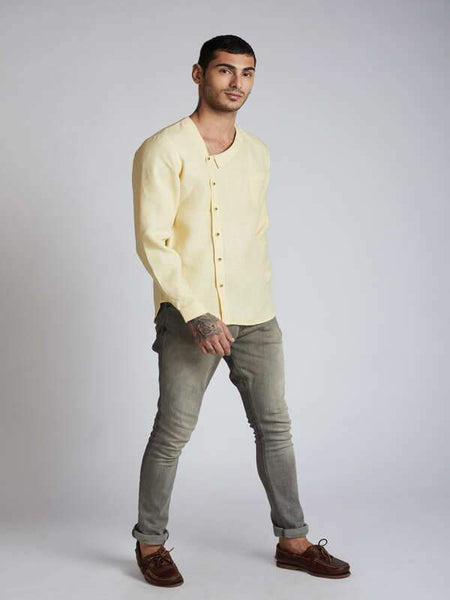 Men's Natural Hemp Asymmetric Shirt - Yellow