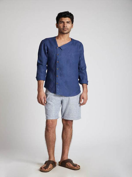 Men's Natural Hemp Asymmetric Shirt - Navy