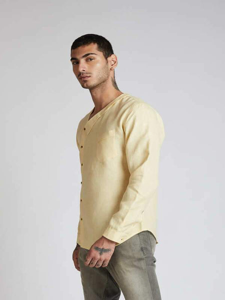 Men's Natural Hemp Asymmetric Shirt - Yellow