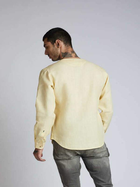 Men's Natural Hemp Asymmetric Shirt - Yellow