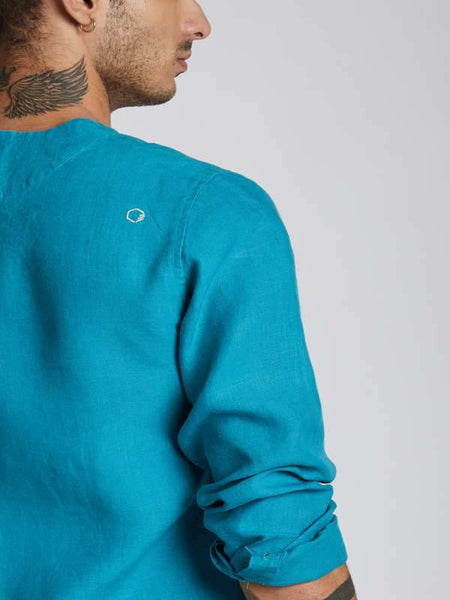 Men's Natural Hemp Asymmetric Shirt - Teal