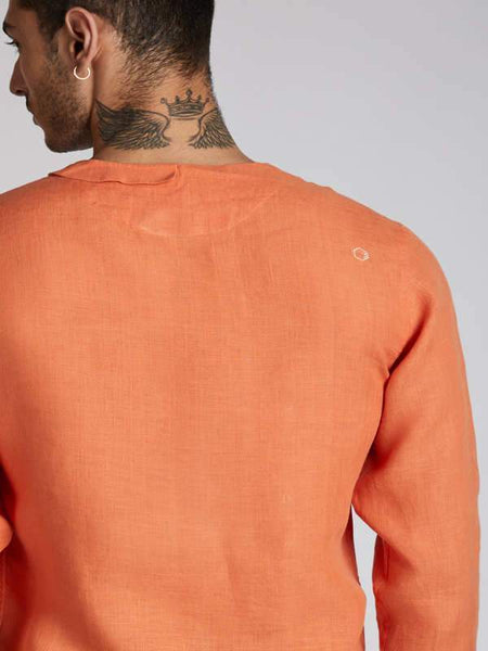 Natural Men's Hemp Asymmetric V-Neck Shirt - Orange